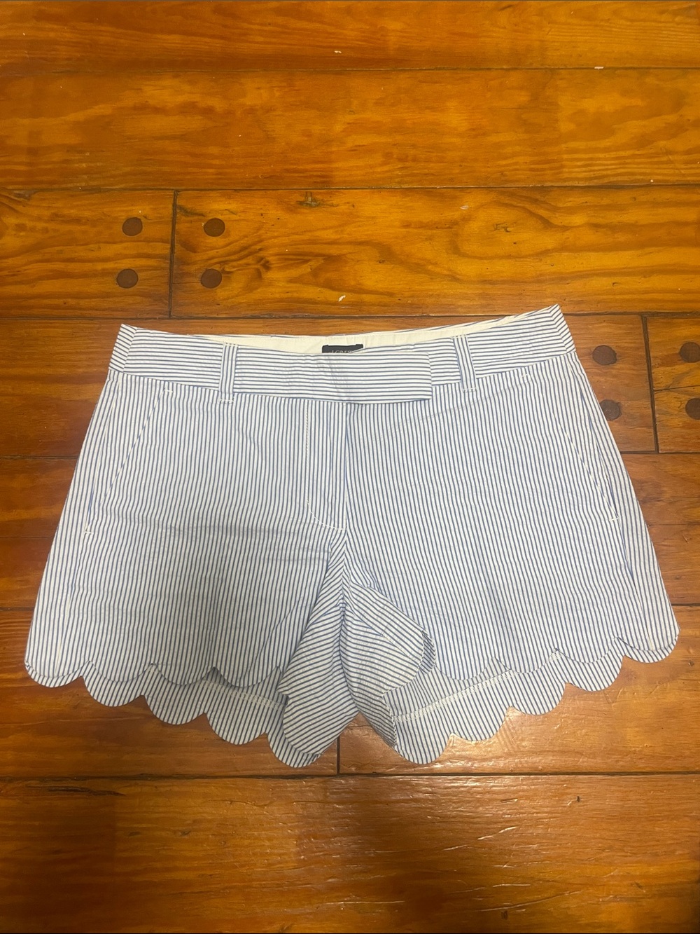 J. Crew Blue & White Striped Scallop Hem High-Waist Shorts